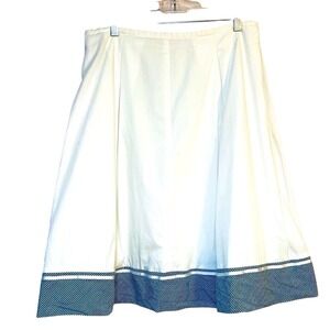 Signature By Robbie Bee White Cotton A-Line Skirt‎ Navy Striped Hem Size 10